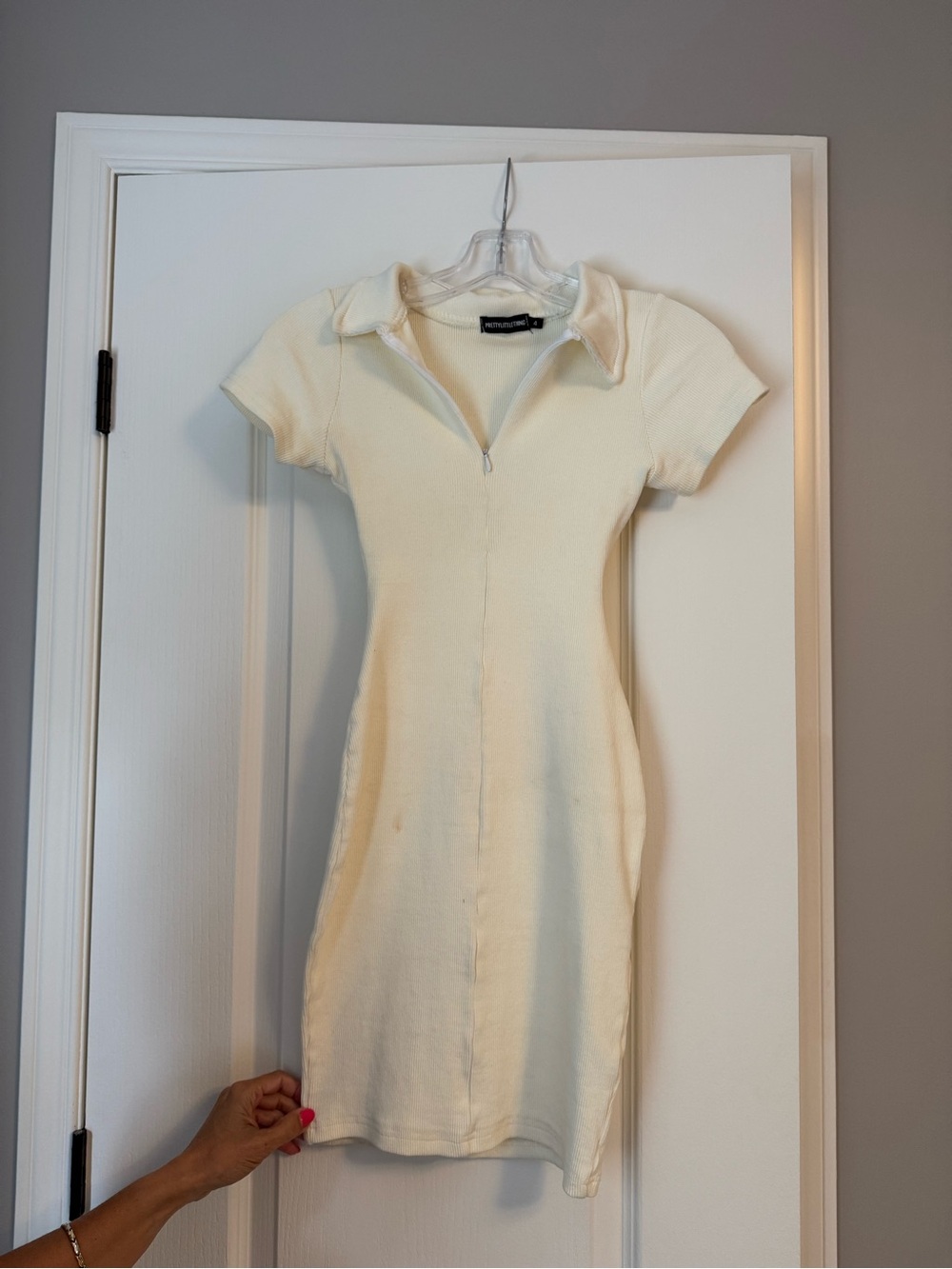 Express Cream Short-Sleeve Zip Polo Dress